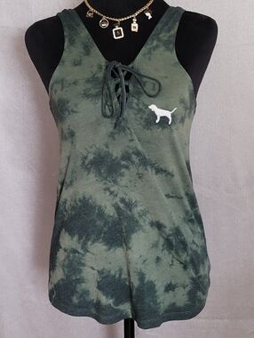 Tie-Dye Lace-Up Tank with White Dog Logo